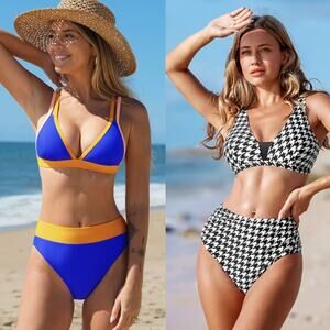 NWT Cupshe Two Piece Swimsuit Bikini Bralette & High-Rise Bottom BUNDLE Size S